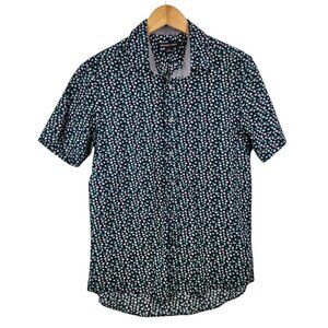Michael Kors Mens Short Sleeve Floral Button-Up Shirt Medium Cotton‎ Elastane